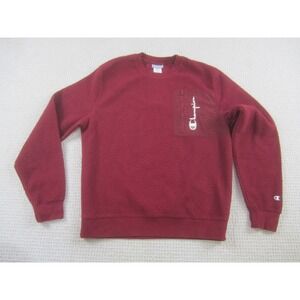 Champion Sweatshirt Adult Medium Red Pullover Fleece Mens Crew Neck Polyester‎